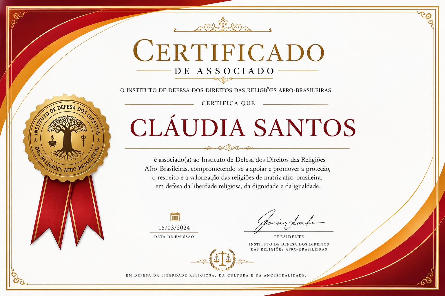 Certificado IDAFRO — Cláudia Santos