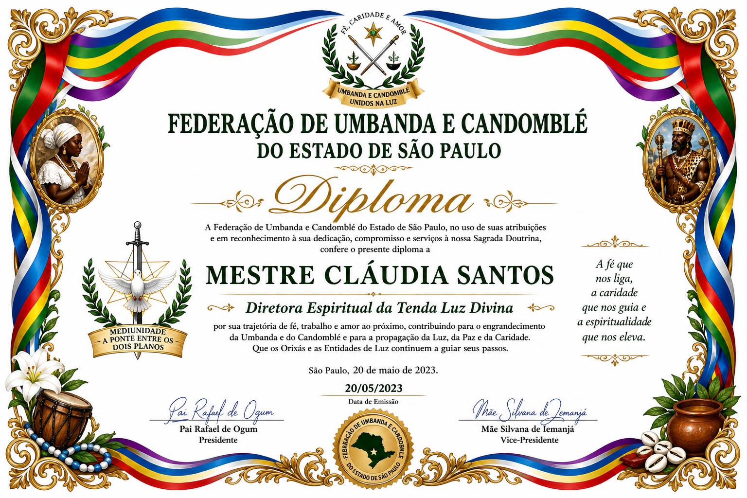 Diploma Federação de Umbanda e Candomblé — Cláudia Santos